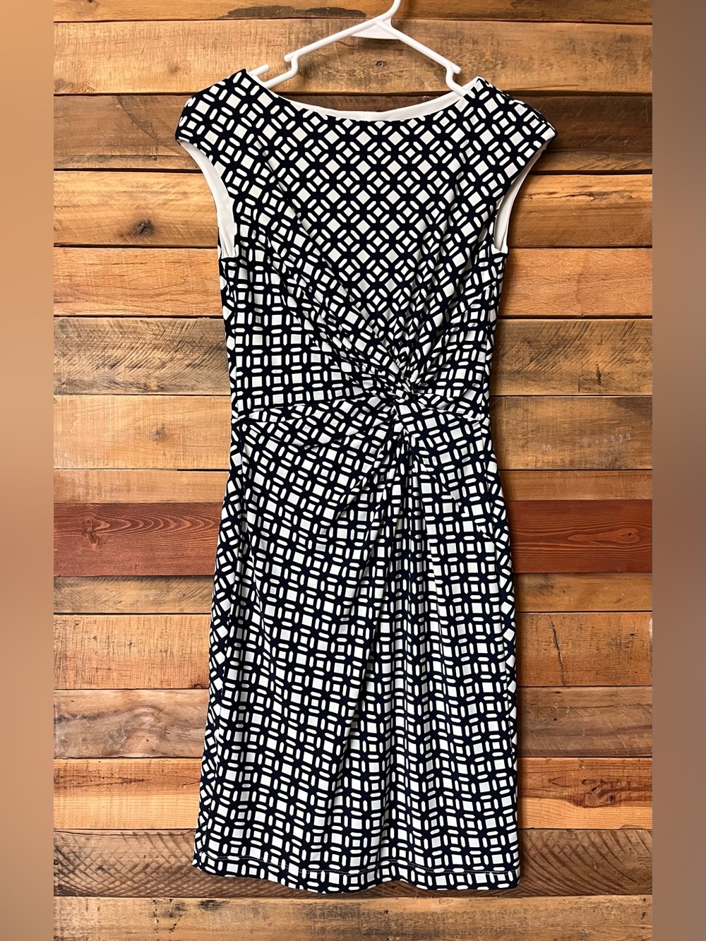 Ralph Lauren Navy & White Geometric Twist-Waist Midi Dress - Picture 2 of 7
